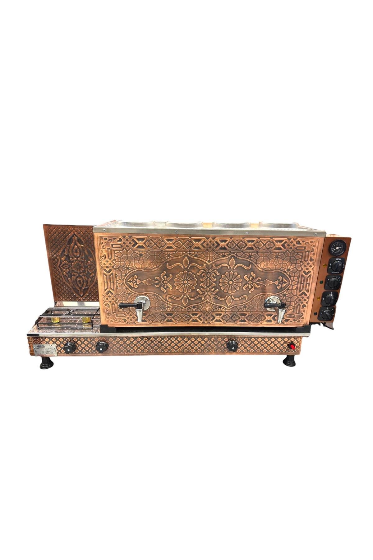 4 Demlikli Antik Bakır Meşale Desen Elektrik + Gazlı Full Otomatik Çay Kazanı