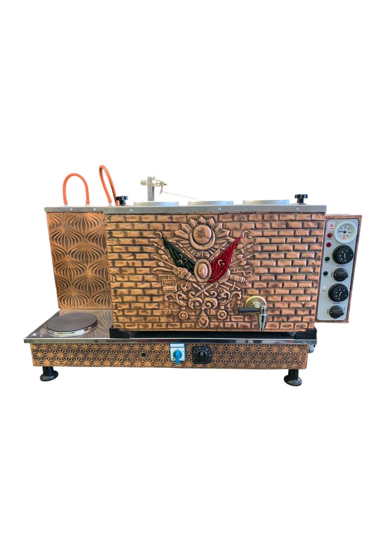 3 Demlikli Antik Bakır Osmanlı Arması Elektrikli Çay Kazanı