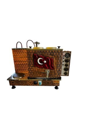 1_org_zoom-418 Meşale 2 Demlikli Antik Bakır Türk Bayraklı Full Elektrikli Çay Kazanı