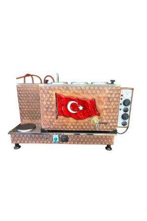 1_org_zoom-423 Meşale 3 Demlikli Antik Bakır Türk Bayraklı Elektrikli Full Otomatik Çay Kazanı